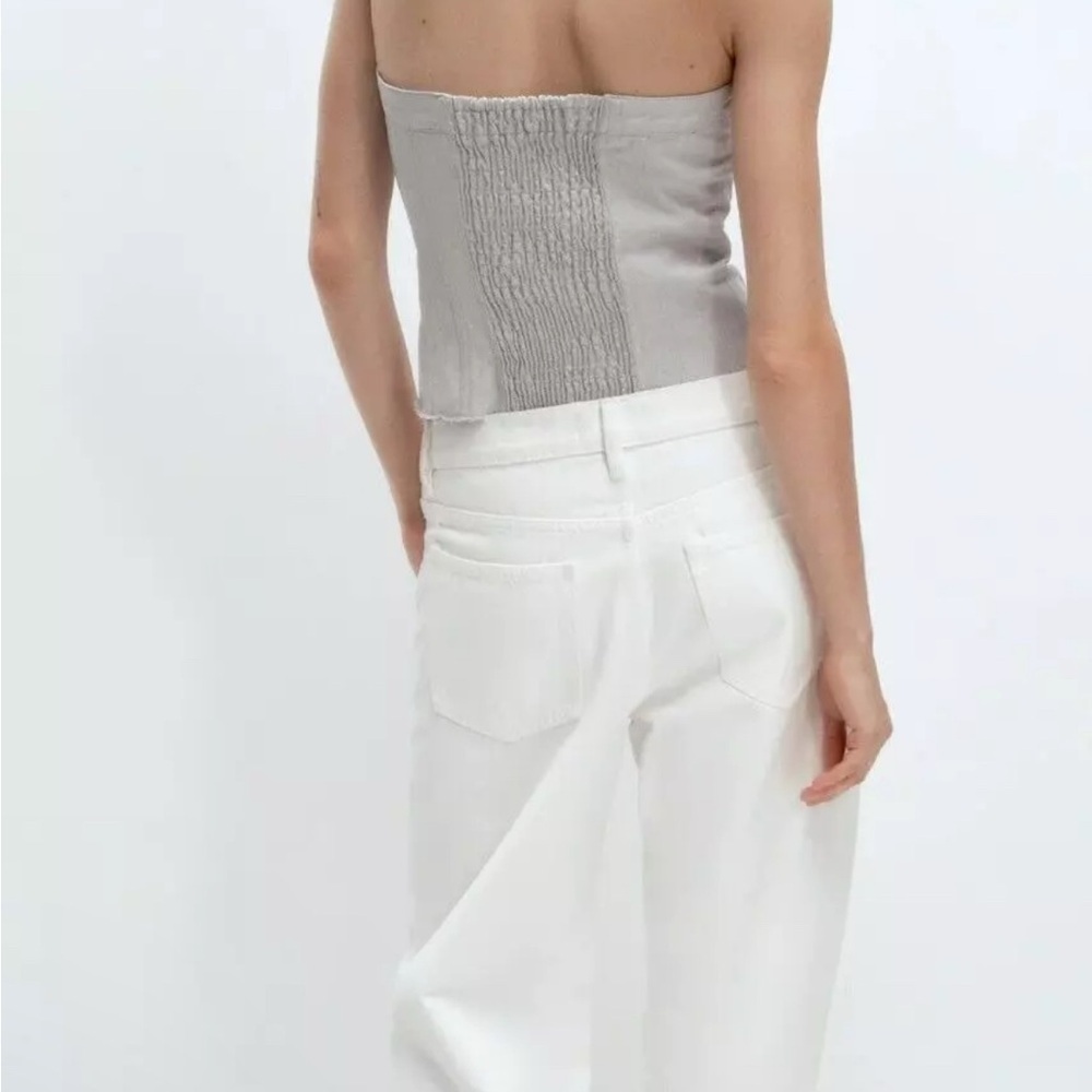Zara NWOT Grey Silver Strapless Denim Button Up Tube Top - Picture 2 of 7